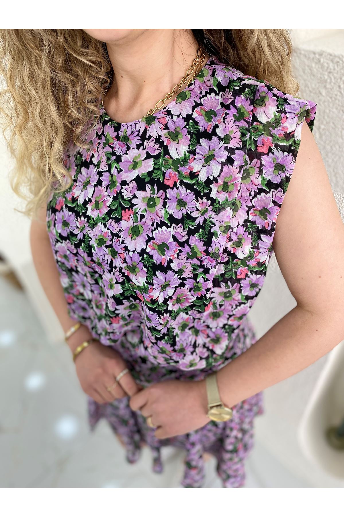 Orijinal Çiçek Desenli Şifon Elbise