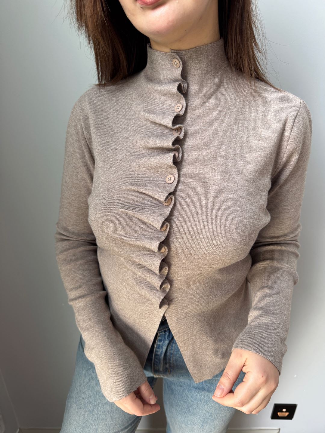 Vizon Kendinden Büzgülü Triko Hırka