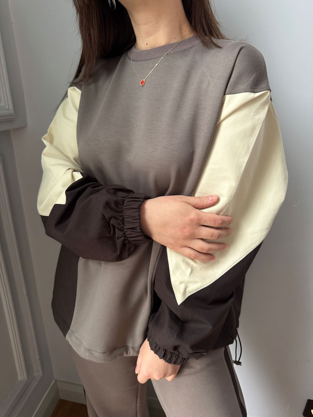 Vizon Garnili Sweat Eşofman Takım