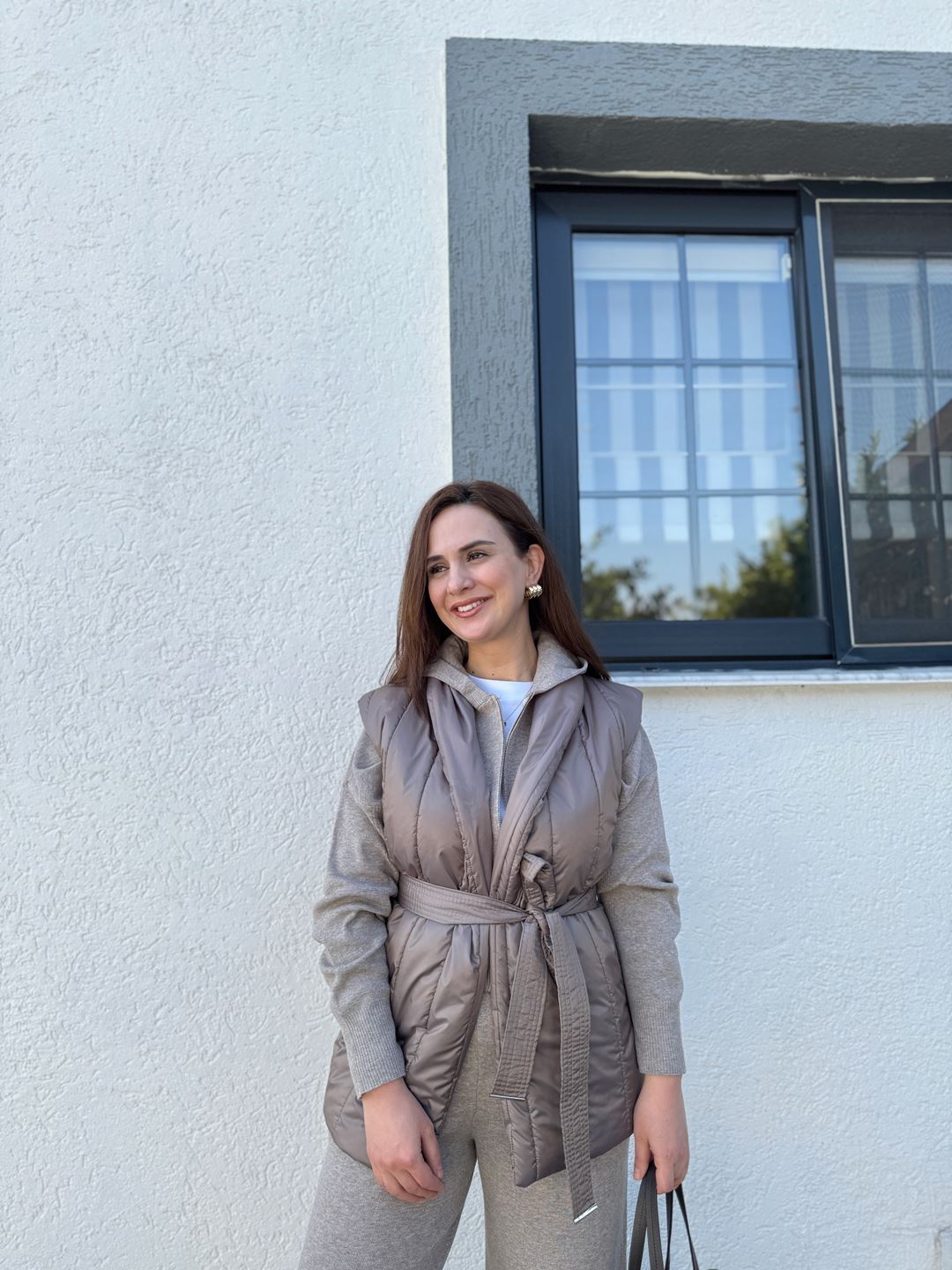 Vizon Triko Detay Kuşaklı Yelek