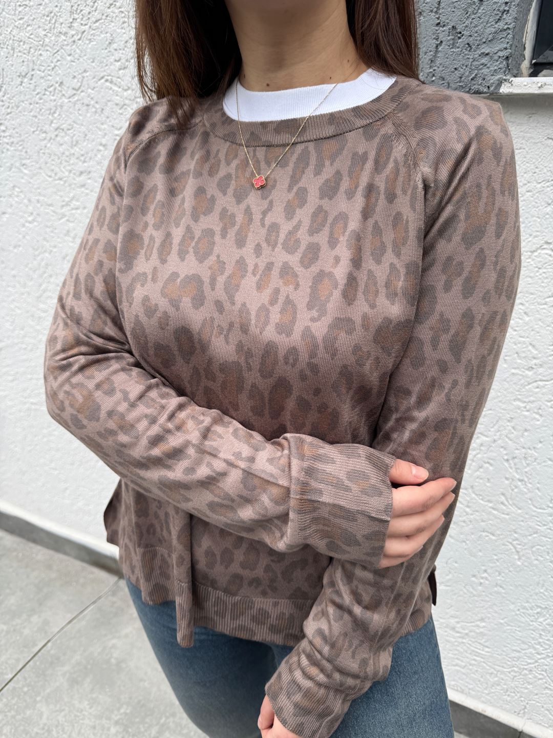 Leopar Baskılı Bisiklet Yaka Bluz