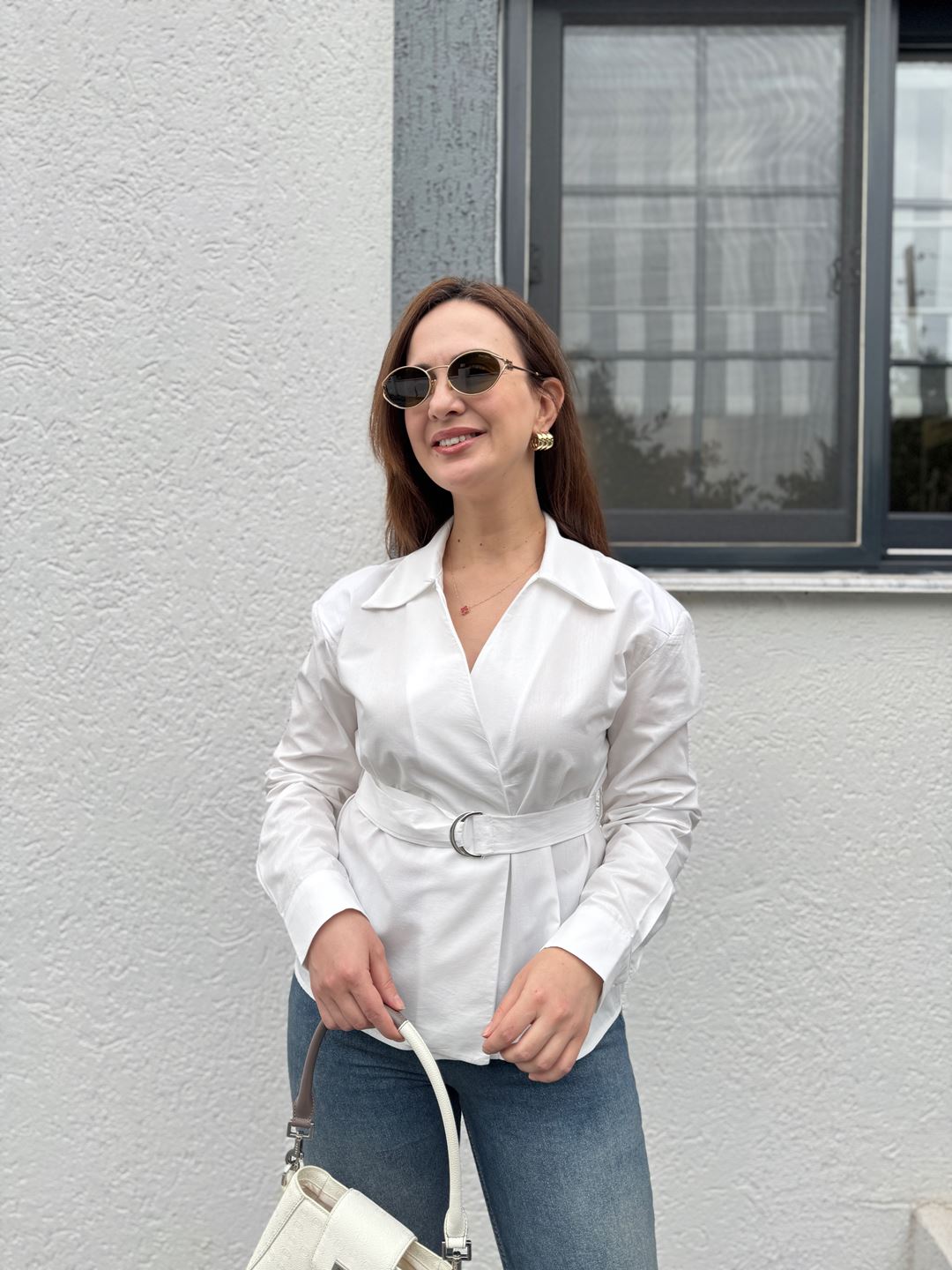 Ntwrk Beyaz Vatkalı Çıtçıt Düğmeli Gömlek