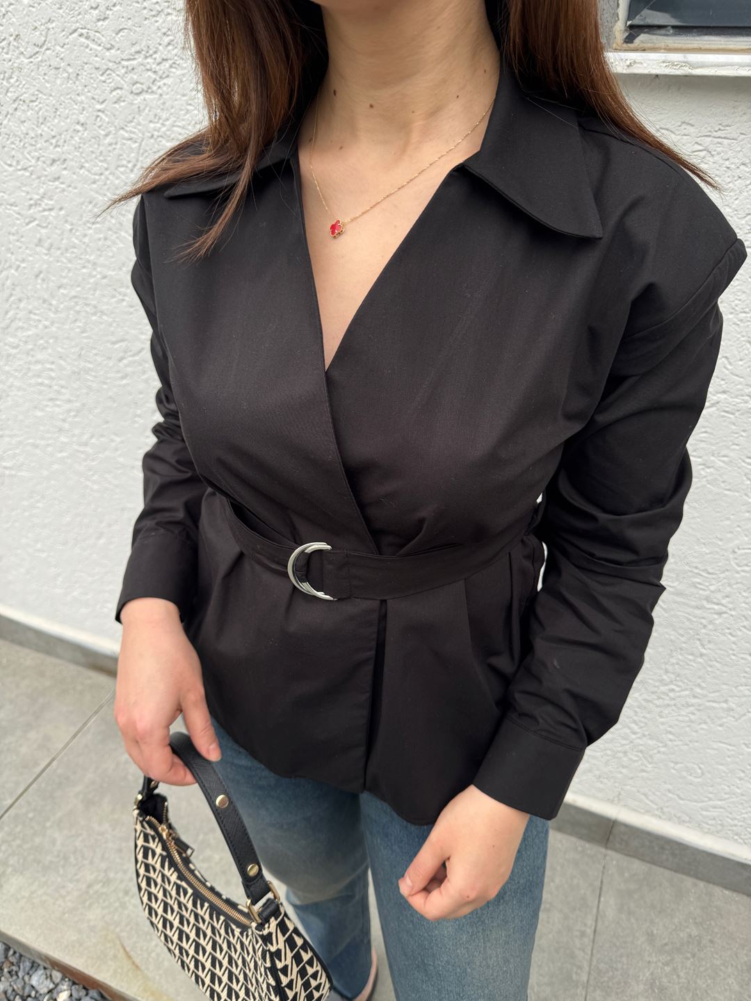 Ntwrk Siyah Vatkalı Çıtçıt Düğmeli Gömlek