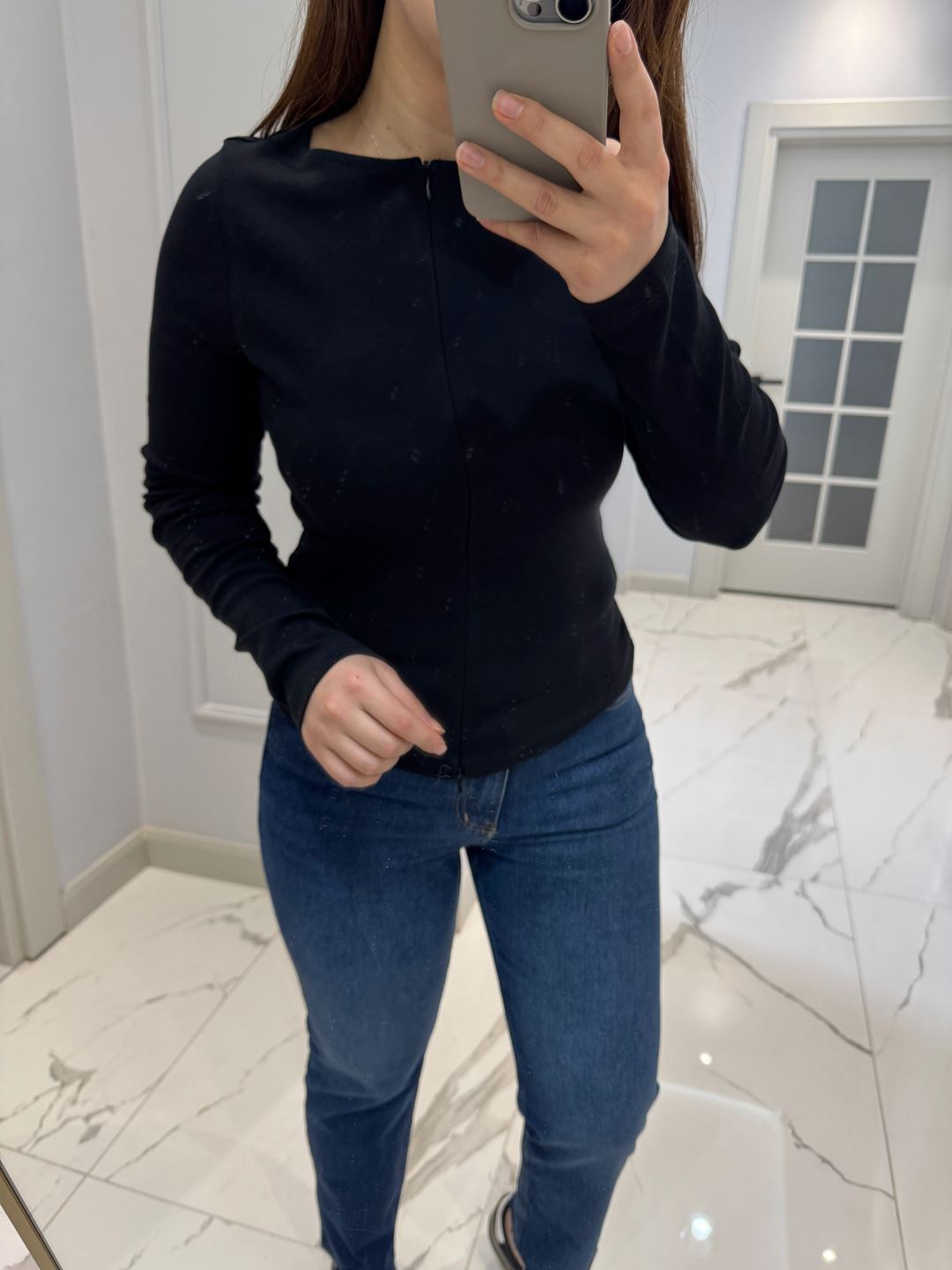 Siyah Çift Yön Fermuarlı Uzun Kol Body