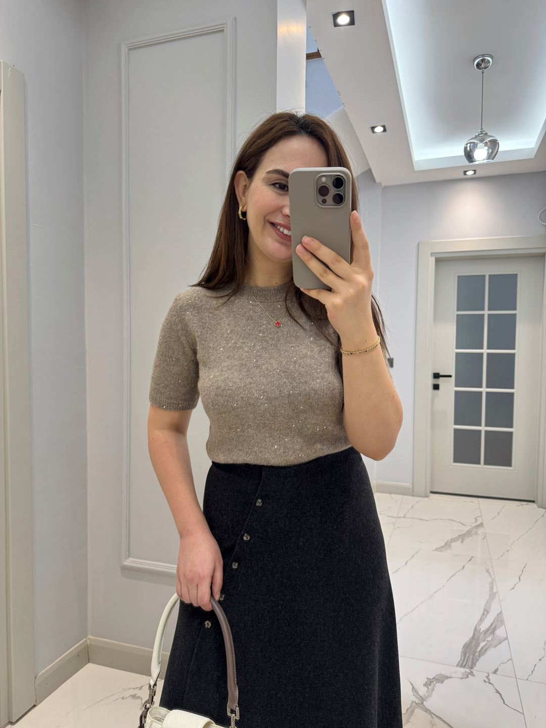 Vizon Simli Yarım Kol Triko