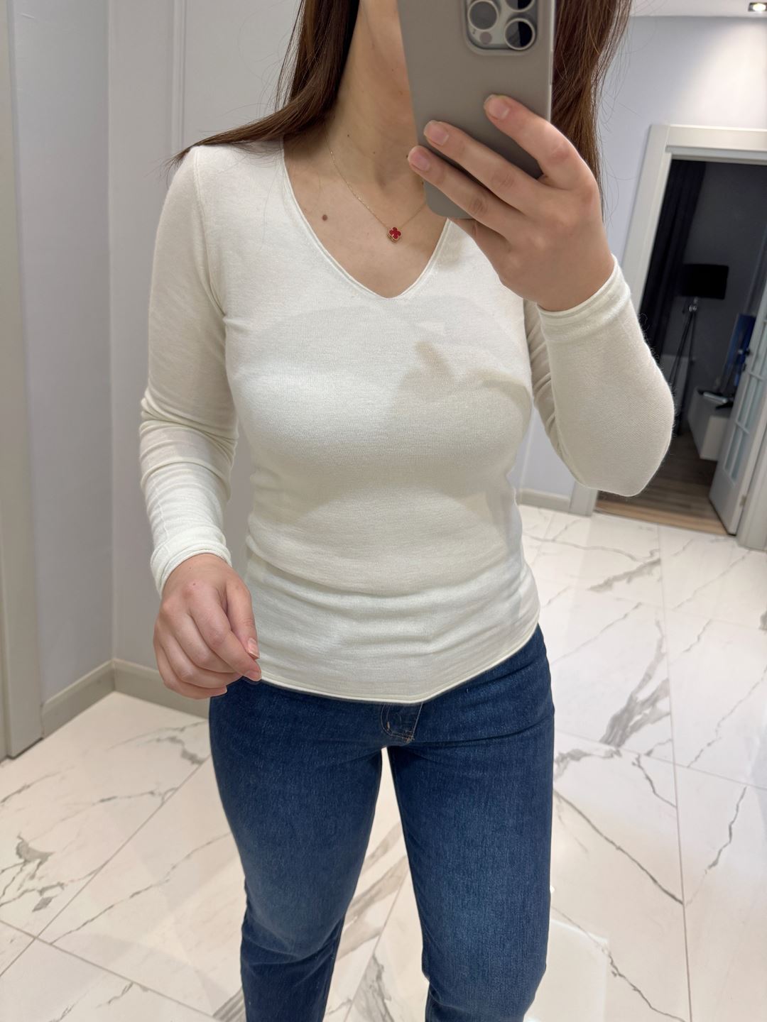 Ekru V Yaka Kaşmirli Triko