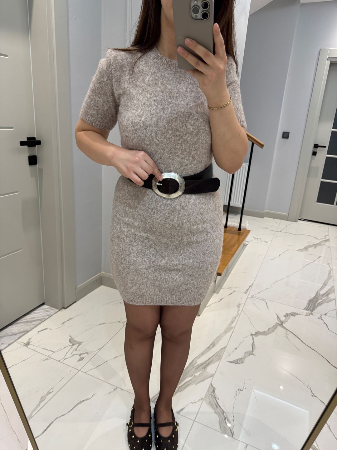 Vizon Bisiklet Yaka Yumoş Doku Elbise