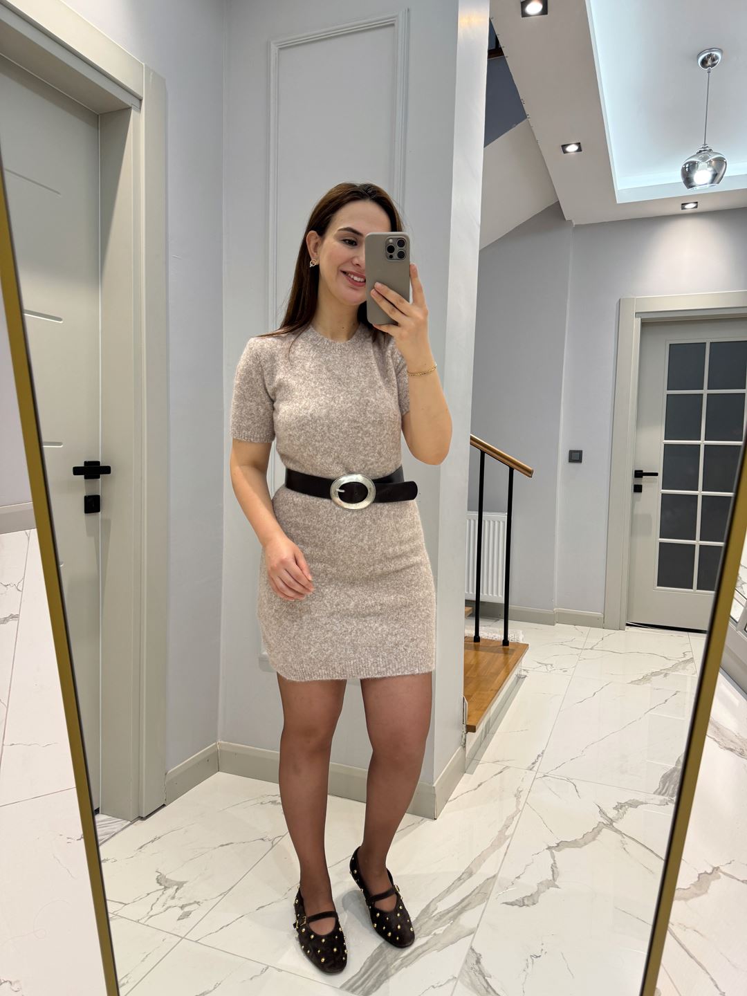 Vizon Bisiklet Yaka Yumoş Doku Elbise