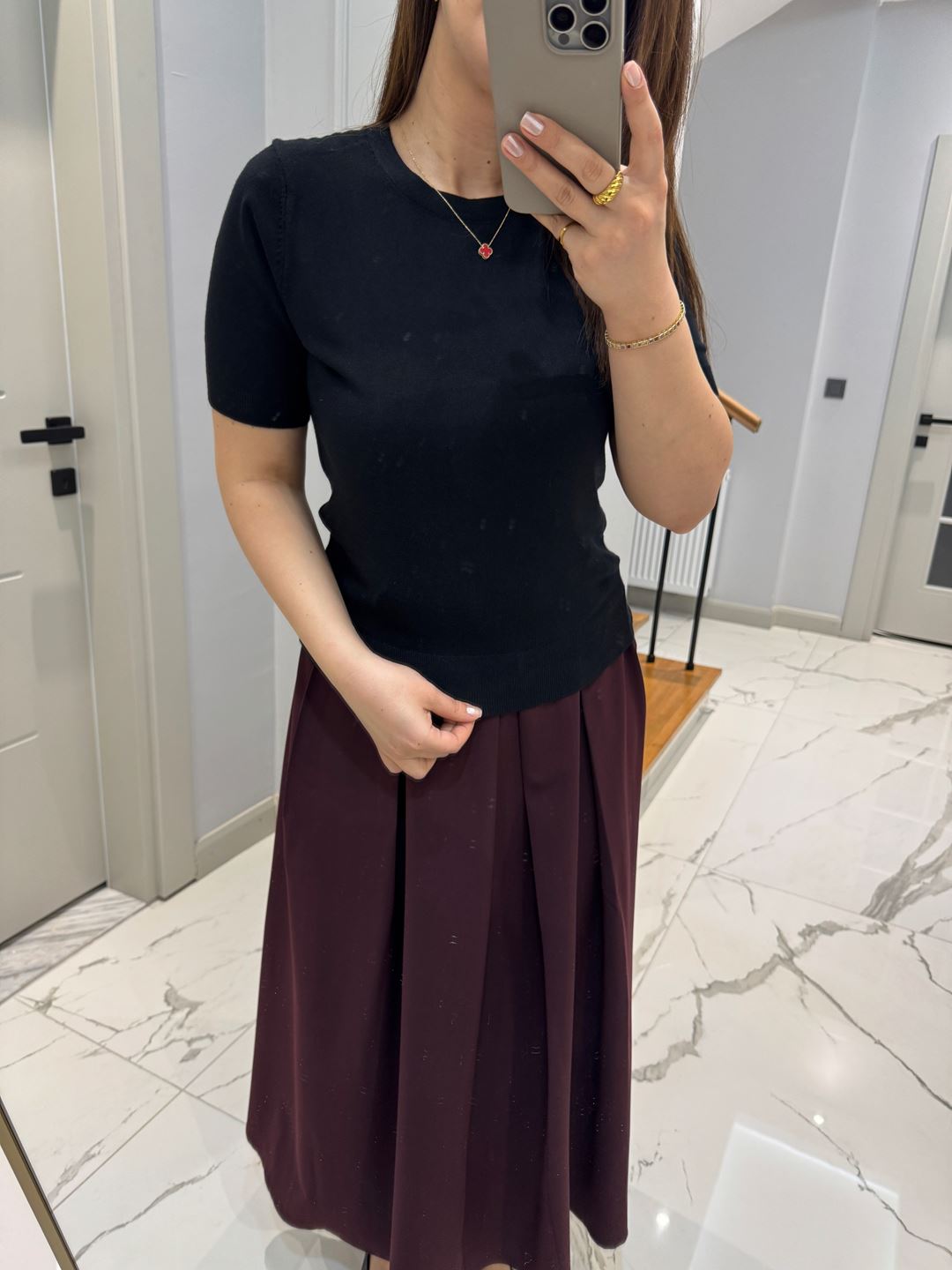 Siyah Bisiklet Yaka Basic Triko