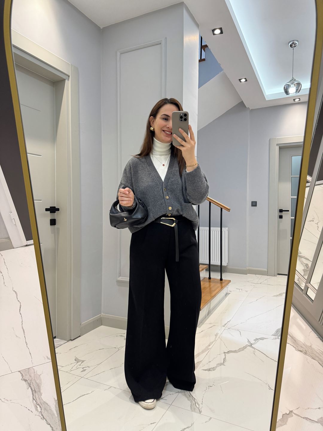 Siyah Kemerli Palazzo Pantolon