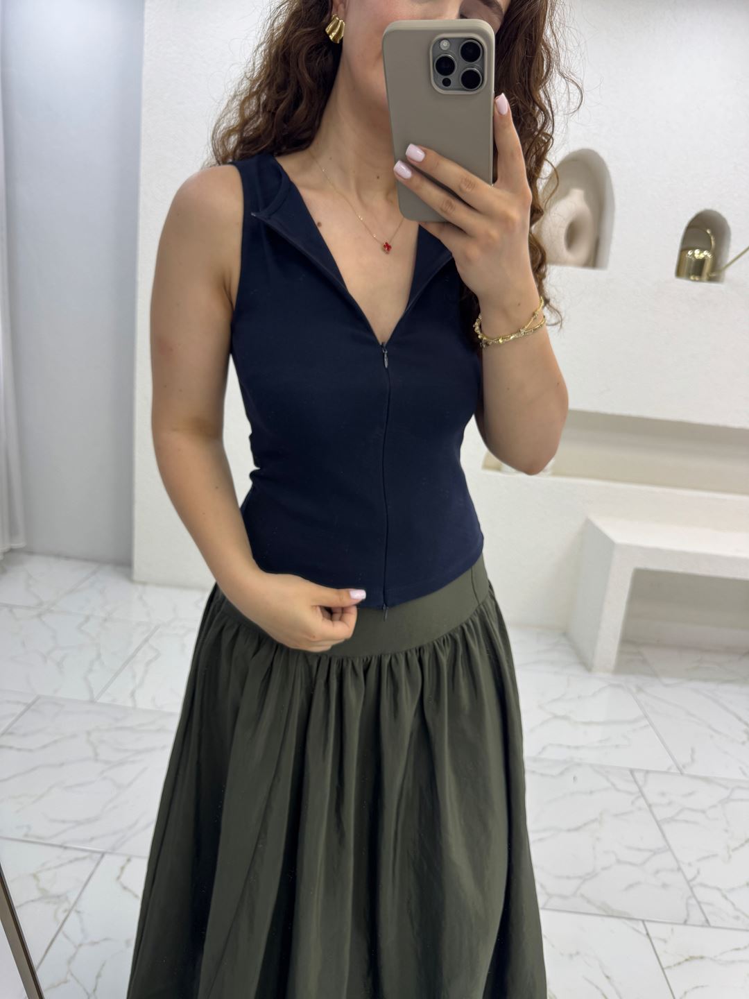 Lacivert Çift Yön Fermuarlı Body