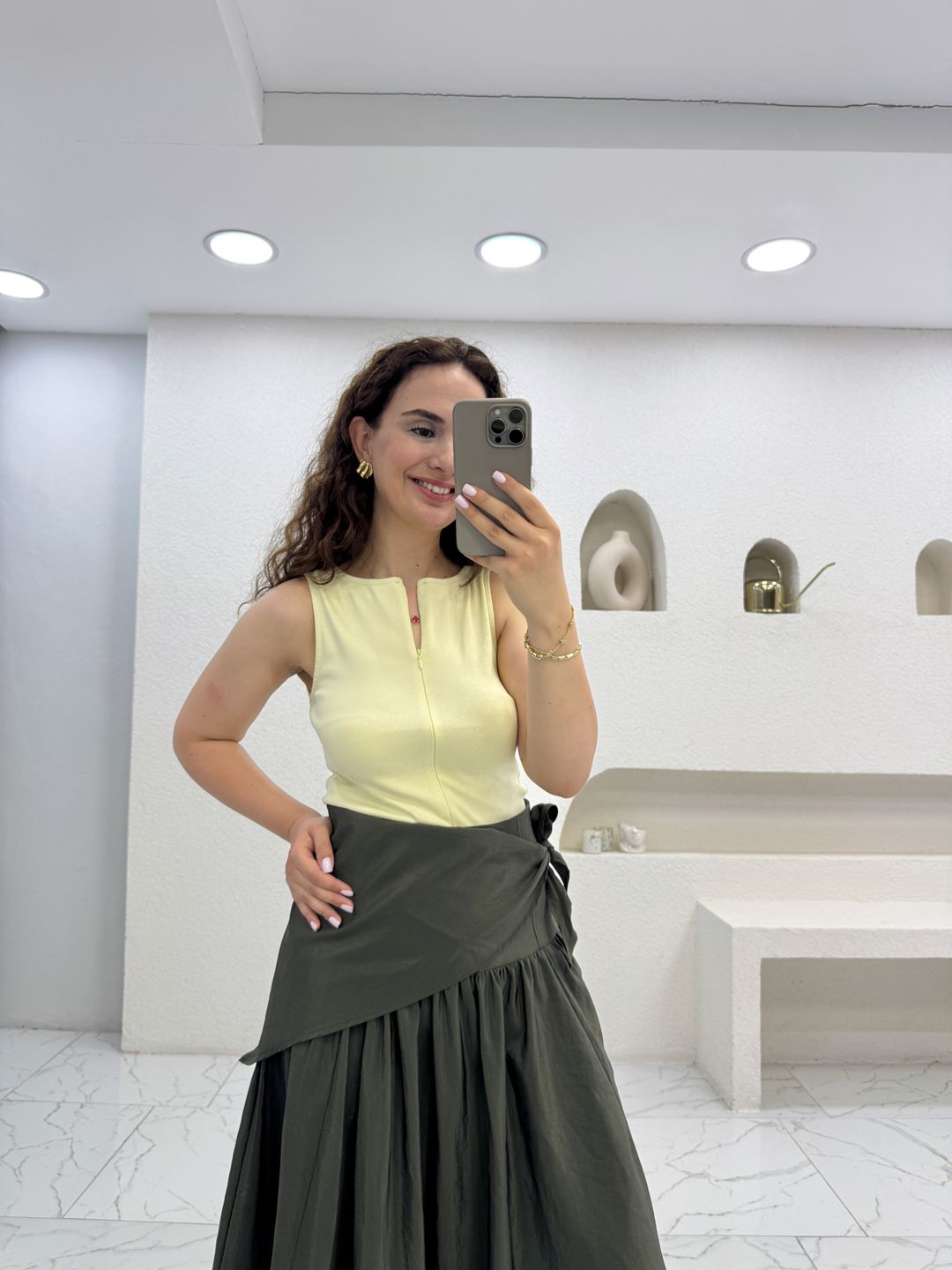 Sarı Çift Yön Fermuarlı Body