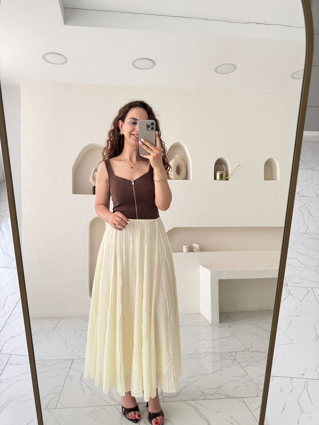 Sarı Astarlı Tensel Etek