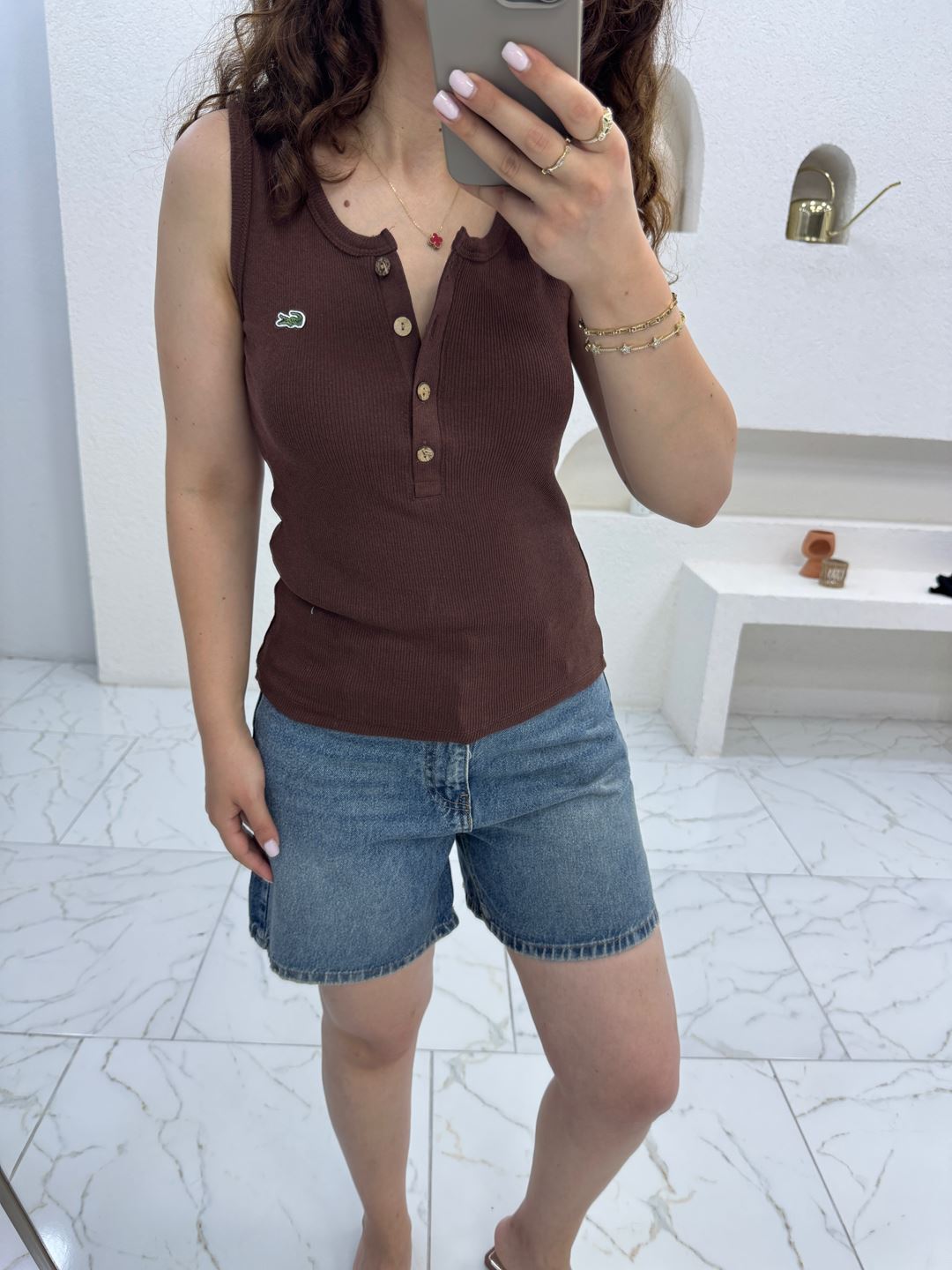 Kahverengi Marka Model Fitilli U Yaka Atlet