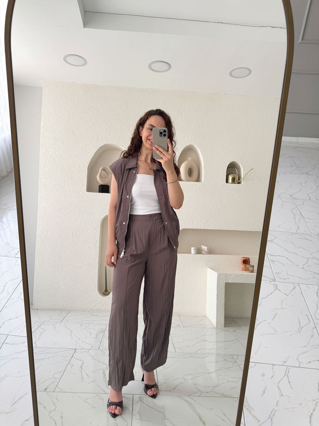Kahverengi Tensel Bomber Yelek Pantolon Takım