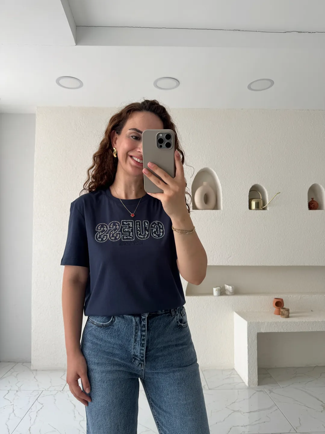 Lacivert Orijinal Marka Taş Baskılı T-Shirt