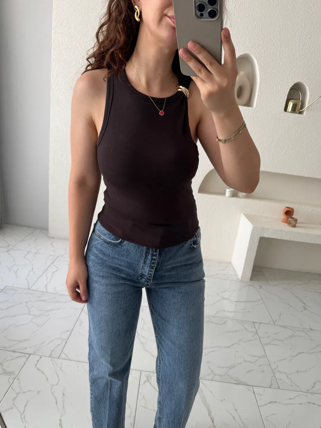 Kahverengi Gold Tokalı Bra-Free Atlet