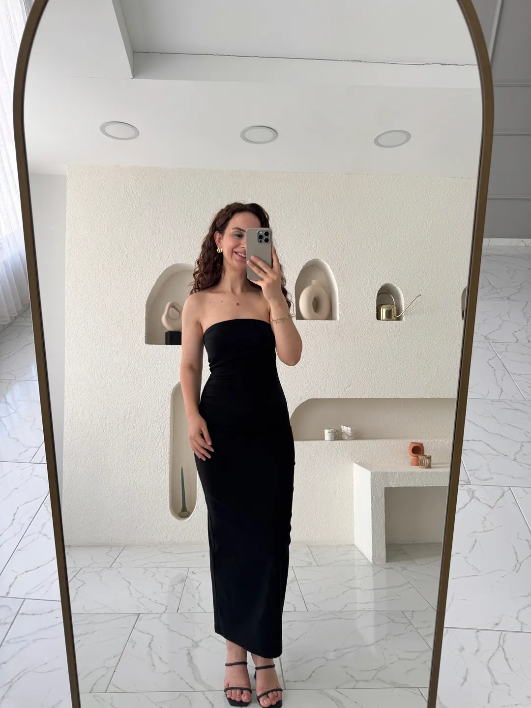 Siyah Straplez Midi Elbise