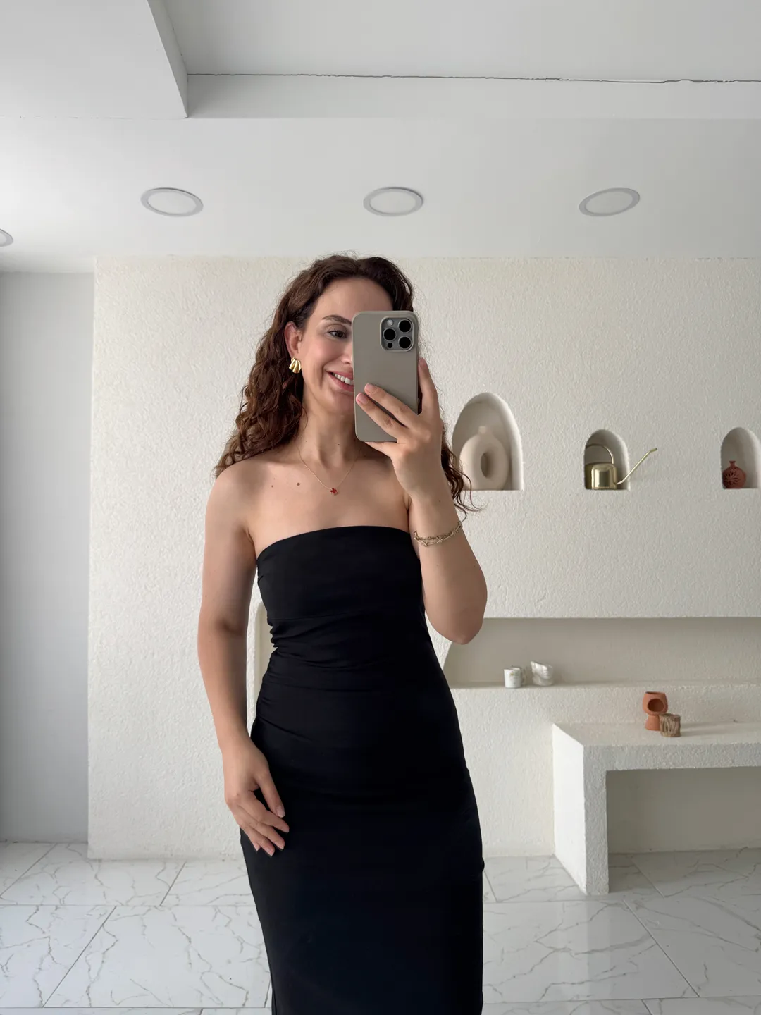 Siyah Straplez Midi Elbise
