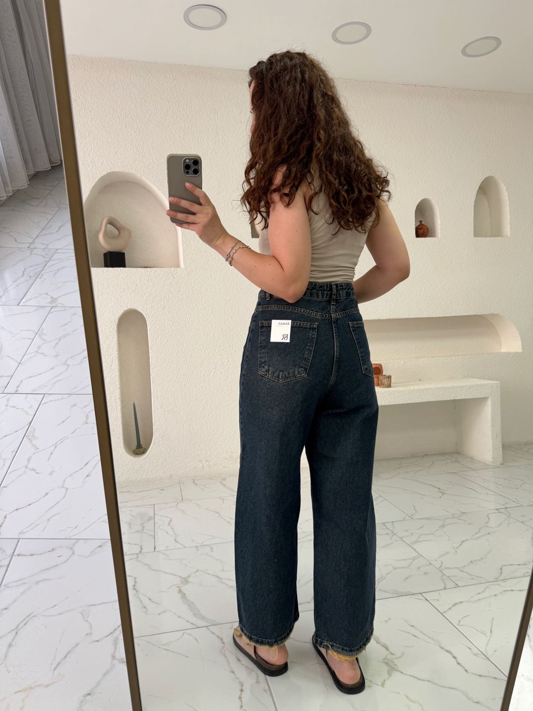 Eskitme Yanı Çift Dikişli Mom Jean
