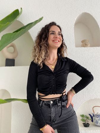 Siyah Beli Bağlama Detaylı Bluz