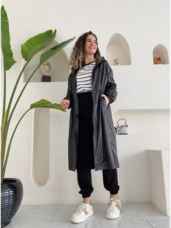 Orijinal Marla Kapüşonlu Siyah Yağmurluk