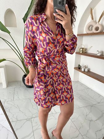 Renkli Kruvaze Crep Saten Elbise