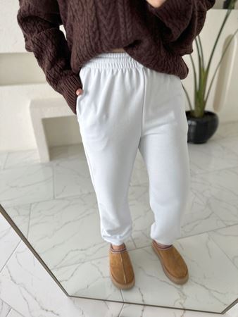 Beyaz Paçası Lastikli Eşofman Altı