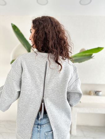 Gri Fermuar Detaylı Sweat