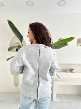 Gri Fermuar Detaylı Sweat