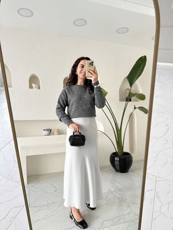 Gri Maxi Boy Saten Etek