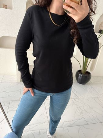 M.D. Siyah Basic Uzun Kol T-shirt