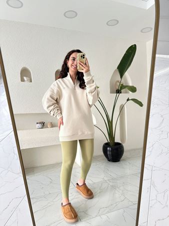 BYMN Bej Fermuar Detaylı Şardonlu Sweatshirt