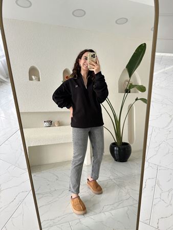 BYMN Siyah Fermuar Detaylı Şardonlu Sweatshirt