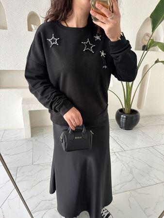 BYMN Siyah Taşlı Sweatshirt