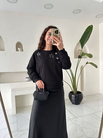 BYMN Siyah Taşlı Sweatshirt