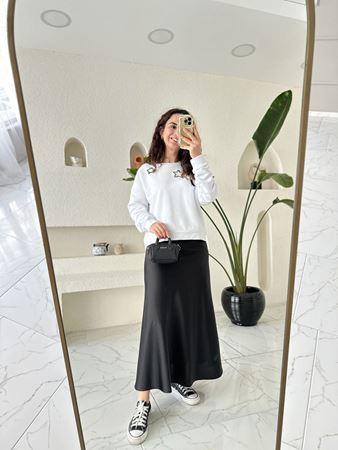 BYMN Beyaz Taşlı Sweatshirt