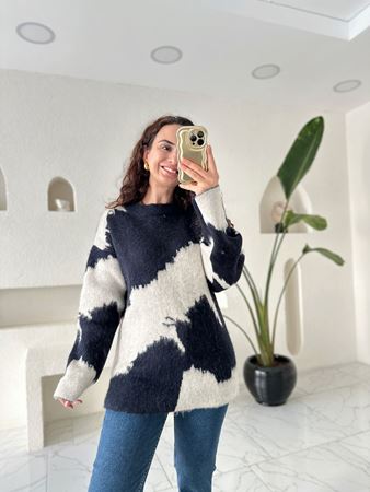 MD Lacivert Batik Desen Çelik Triko Kazak