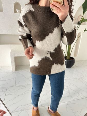 MD Kahverengi Batik Desen Çelik Triko Kazak