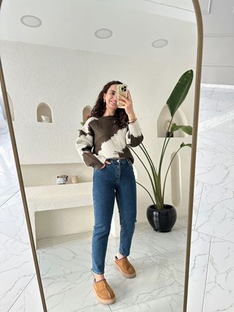 MD Kahverengi Batik Desen Çelik Triko Kazak