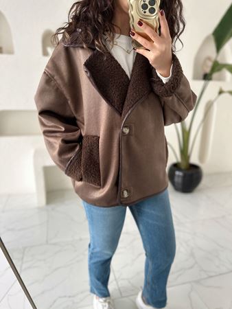 Kahverengi Oversize İçi Kürklü Ceket