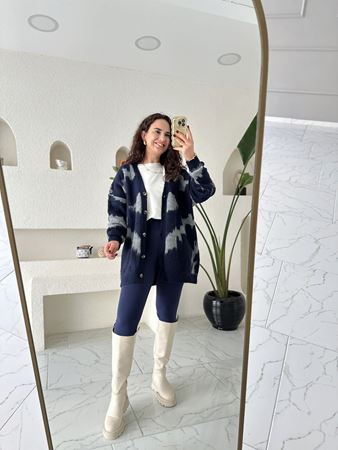 Lacivert Gri V Yaka Oversize Hırka