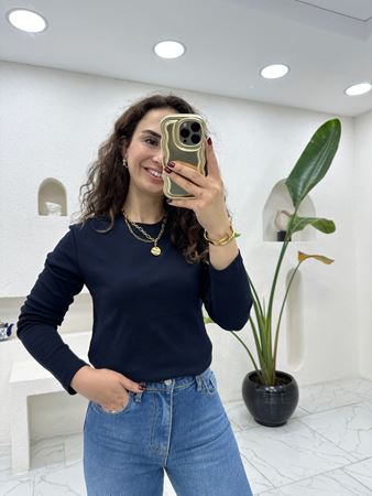 M.D. Lacivert Basic Uzun Kol T-Shirt