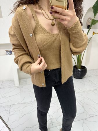 Camel Balon Kol Hırka & Atlet Triko Takım