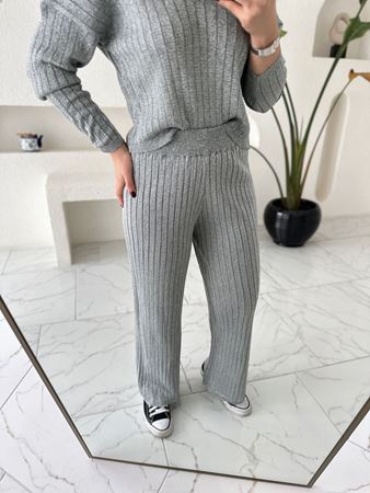 Gri Simli Triko Rahat Kesim Pantolon