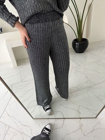 Siyah Simli Triko Rahat Kesim Triko Pantolon