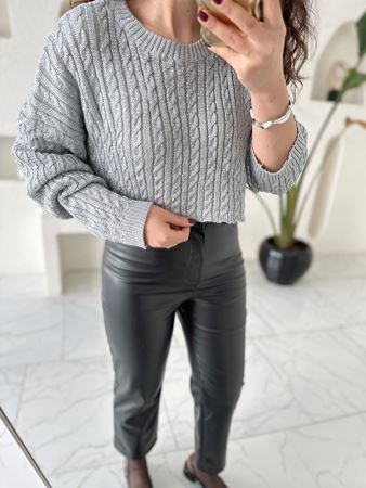 Gri Saç Örgü Parlak Triko Crop