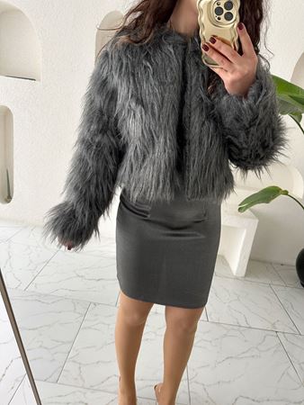 Antrasit Kısa Kürk Ceket