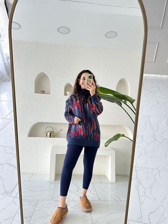 Lacivert Şardonlu Balıkçı Yaka Desenli Kazak