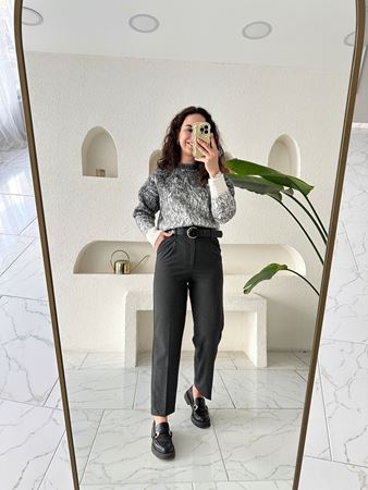 Antrasit Kendinden Kemerli Kumaş Pantolon